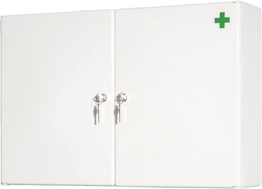 Afsluitbaar groot medicijnkastje in wit voor veilige opslag van medicijnen en EHBO-artikelen