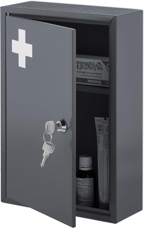 Afsluitbaar medicijnkastje met 2 vakken HBD 32 x 215 x 95 cm Grijs wit opbergkastje voor medicijnen en verband