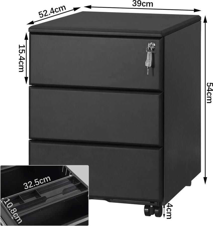 TwindleShop Afsluitbare Archiefkast Kantoorkast Dossierkast Roldeurkast Archiefkasten Met Slot 39 x 52.4 x 54 cm (L x B x H)