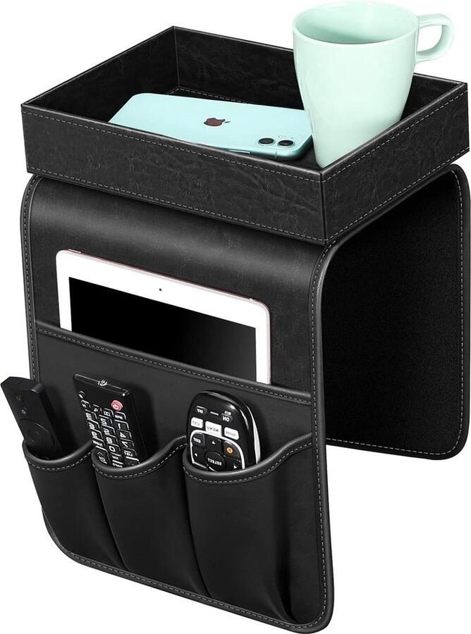 Afstandsbediening Houder met Afneembare Lade PU Lederen Stoel Bank Armsteun Organizer Tijdschriften Telefoon iPad TV Afstandsbediening Game Controller