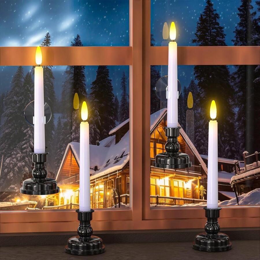 Afstandsbediening LED Taper Kaarsen 4 stks Elektrische Batterij Flikkerende Vlamloze Nep Kaarsen met Timer Zwarte Kaarsenhouders Zuignappen voor Halloween Kerst Kamer Tafel Venster Decoraties