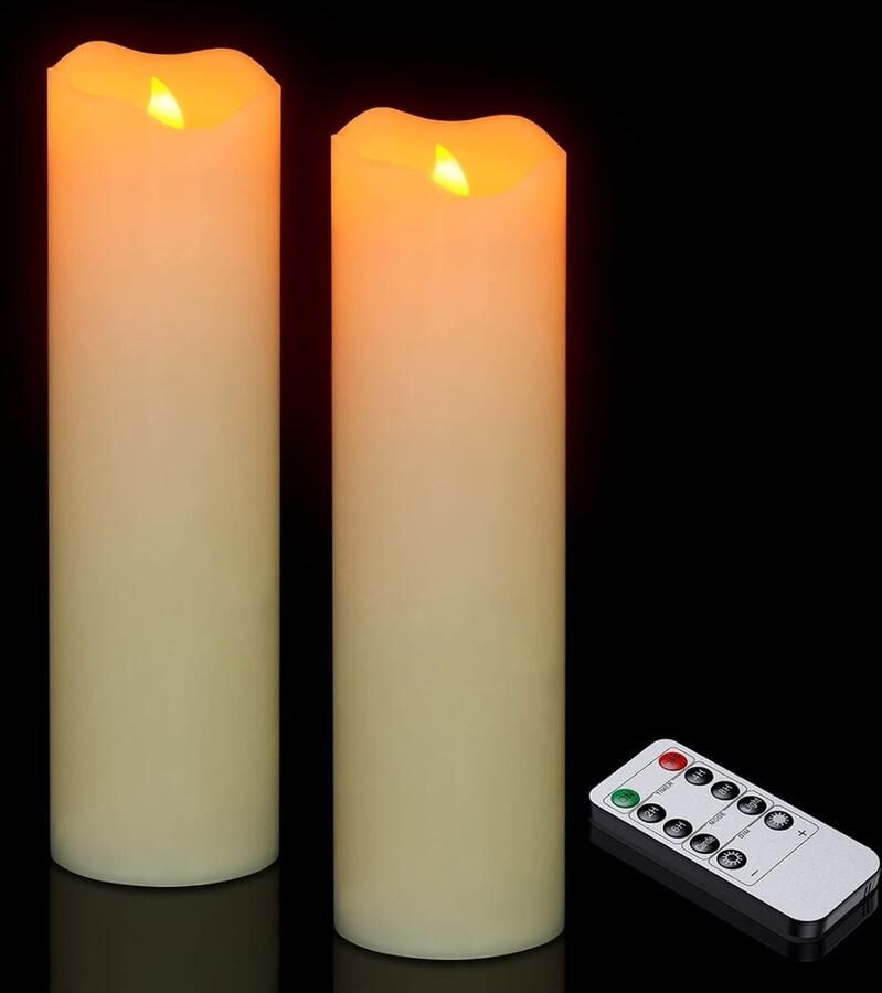 Afstandsbediening Pillar Kaarsen 2 stks 10 inch H Echte Wax LED Batterij Vlamloze Nep Kaarsen Flickering met 2 4 6 8H Timer voor Kerst Bruiloft Thuis Slaapkamer Tafel Venster Lantaarn Party