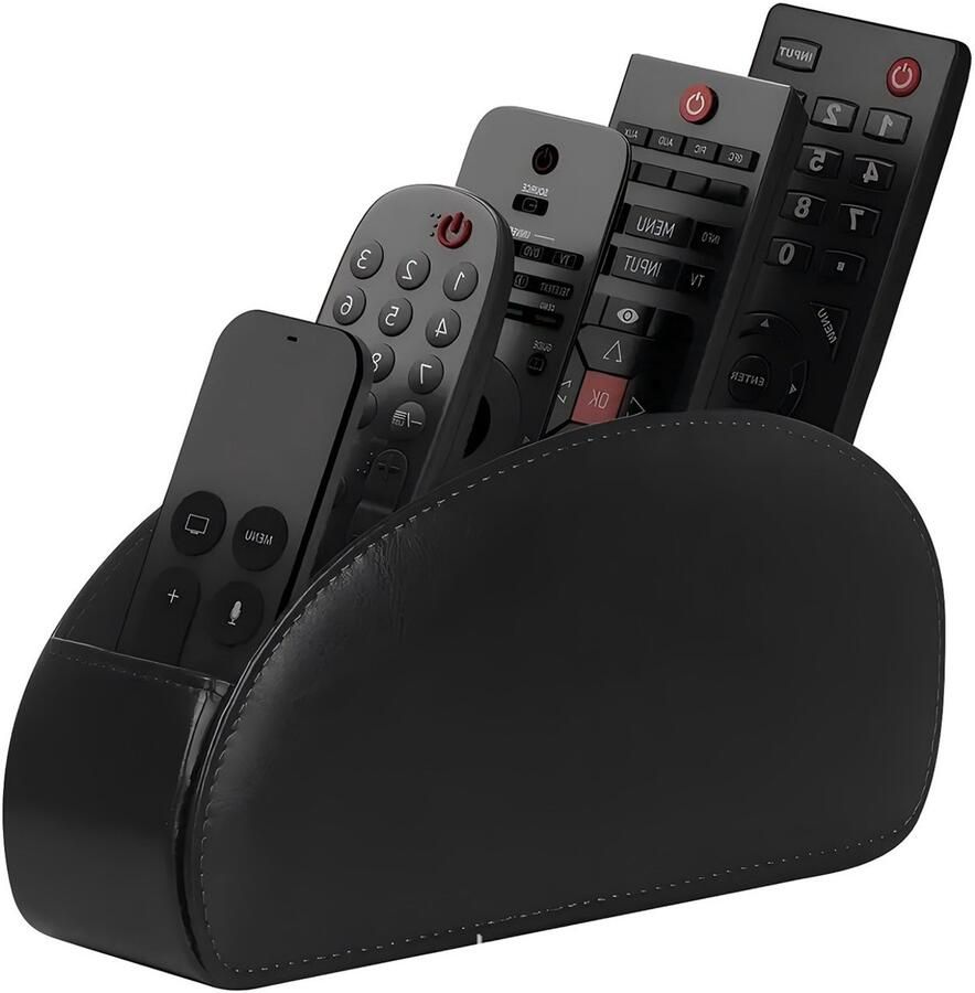 Afstandsbedieninghouder van PU-leer met 5 compartimenten Opbergvak en bureau-organizer voor tv-afstandsbedieningen brillen pennen en accessoires Ruimtebesparend ontwerp voor nachtkastje en bureau (zwart)