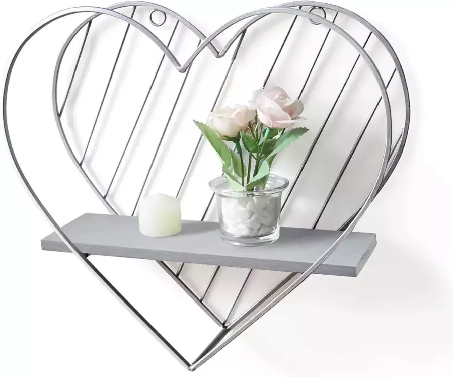 Afuly Rustieke Drijvende Plank Grijze Planken voor Muur Metalen Hart Zilver Boerderij Ontwerp voor Kids Slaapkamer Badkamer Toilet