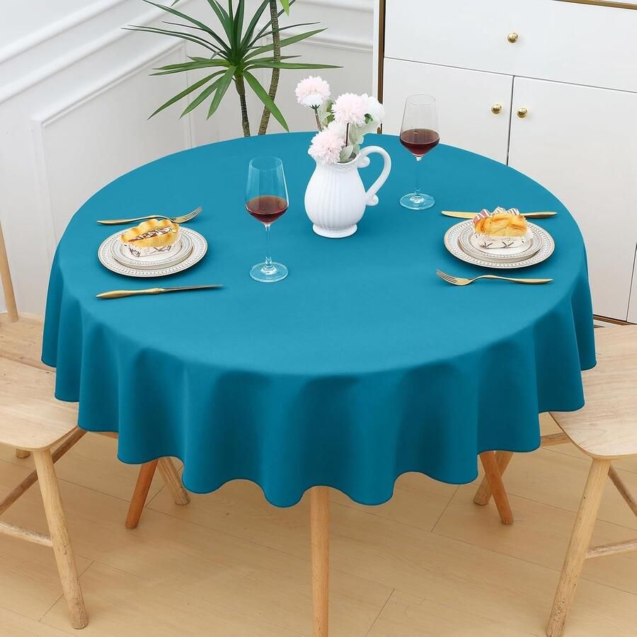 Afwasbaar rond tafelkleed waterafstotend 140 cm turquoise