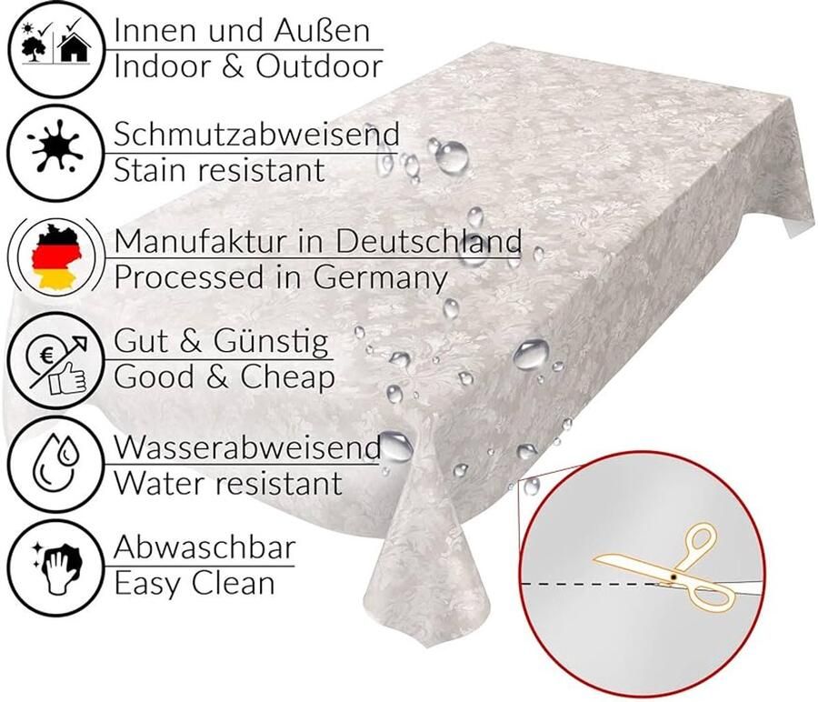 Afwasbaar tafelkleed lichtgrijs-beige 100 x 140 cm kunststof
