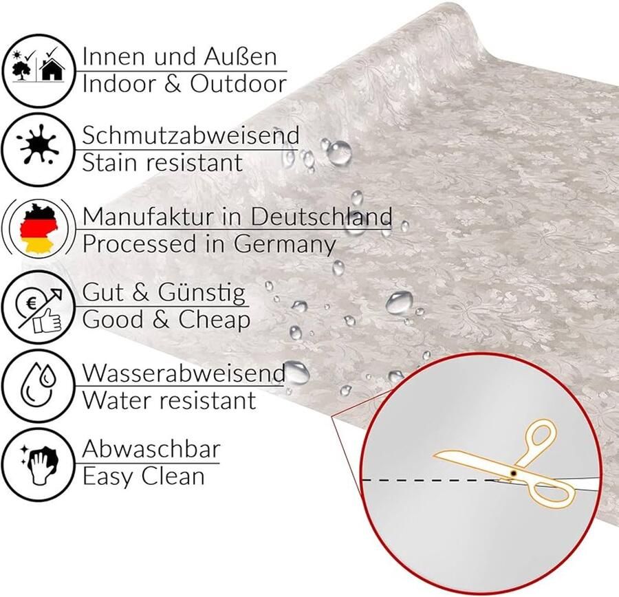 Afwasbaar tafelkleed lichtgrijs-beige ovaal 180 x 140 cm