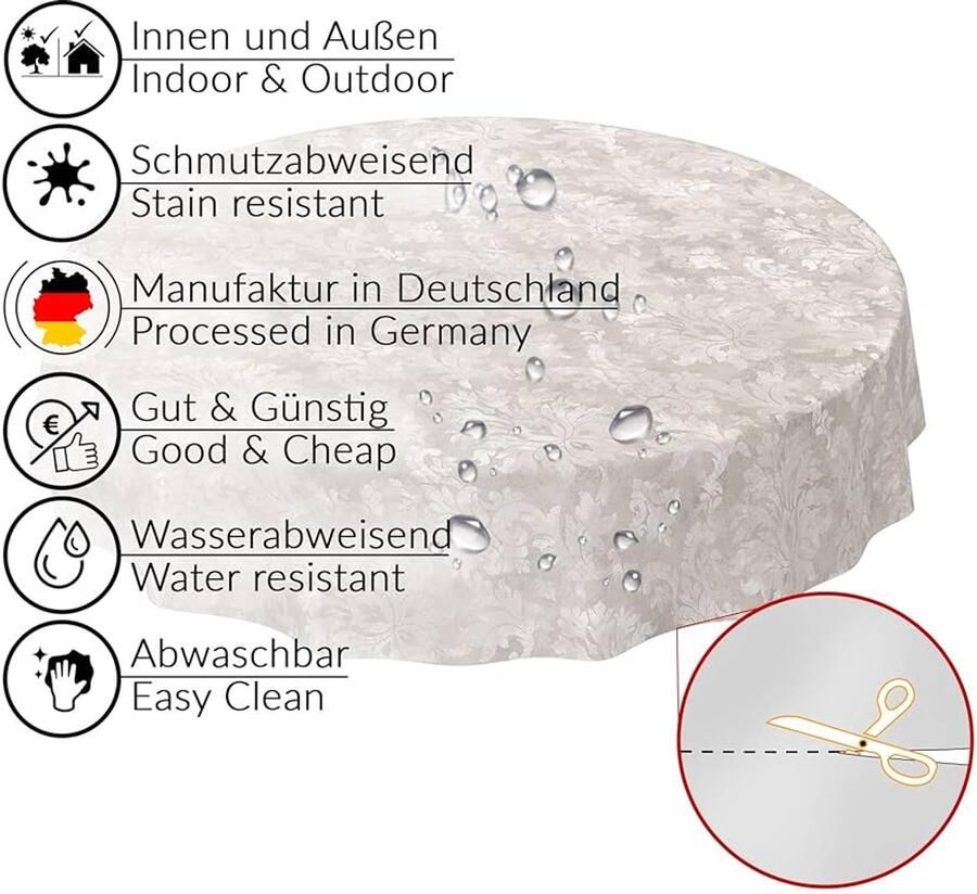 Afwasbaar tafelkleed met barok patroon lichtgrijs-beige 140 cm