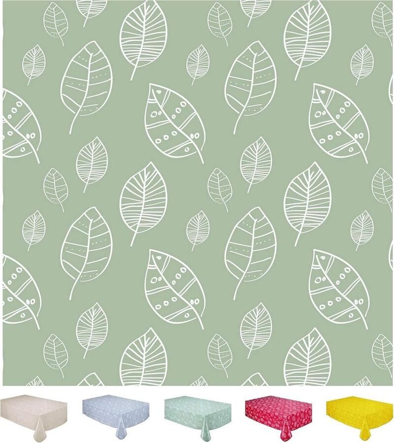Afwasbaar tafelkleed rechthoekig 140 x 200 cm bladeren saliegroen