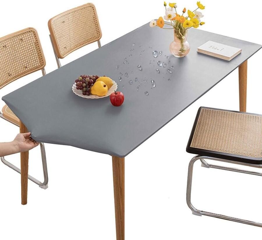 Afwasbaar tafelkleed rechthoekig outdoor 90 x 140 cm grijs PVC