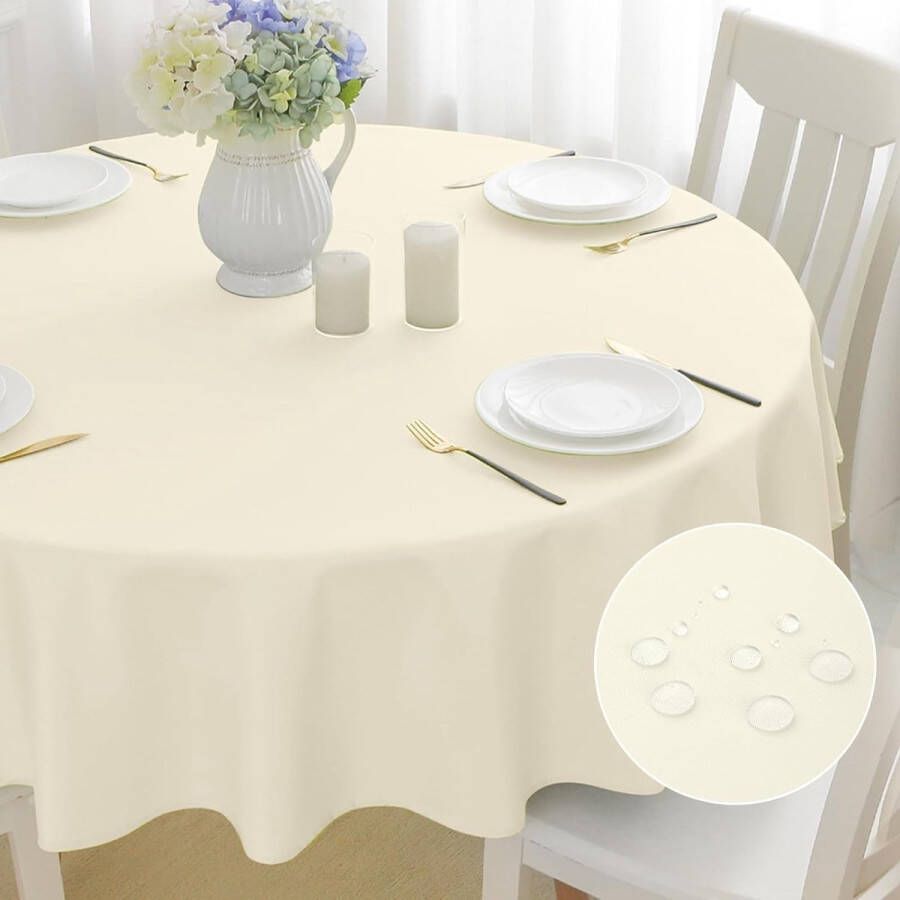Afwasbaar tafelkleed rond 100 cm linnenlook beige lotuseffect vlekbescherming tafellinnen voor eetkamer tuin bruiloften