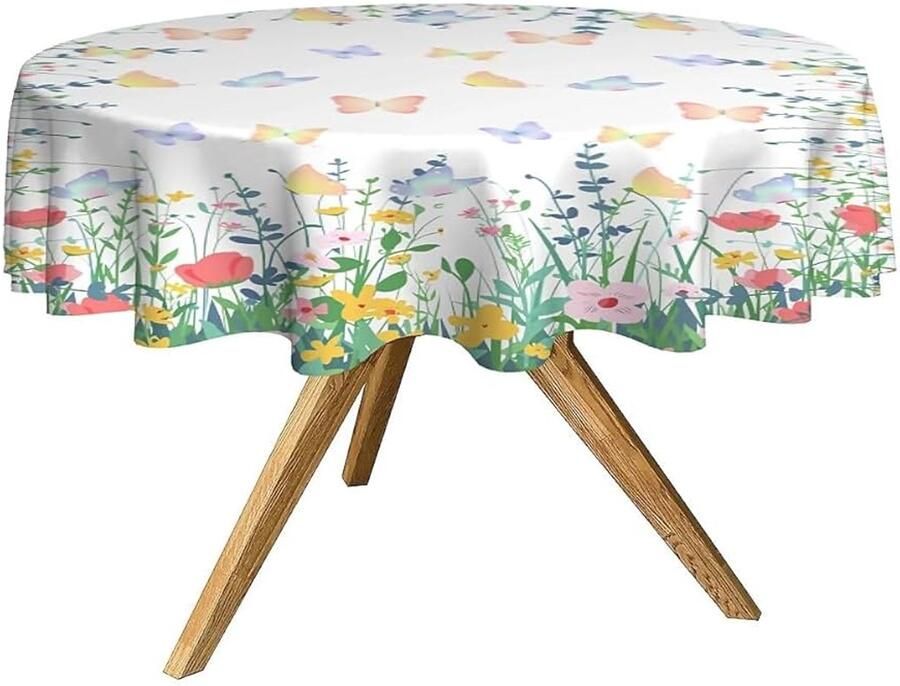 Afwasbaar tafelkleed rond bloemenmotief 1 stuk polyester 150 x 150 cm