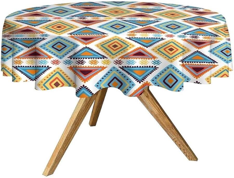 Afwasbaar tafelkleed rond ruitmotief 152 cm polyester