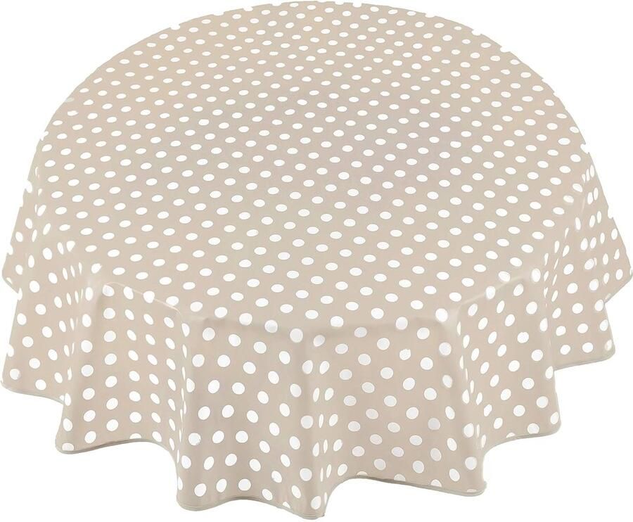 Afwasbaar tafelkleed rond stippen beige 160 cm