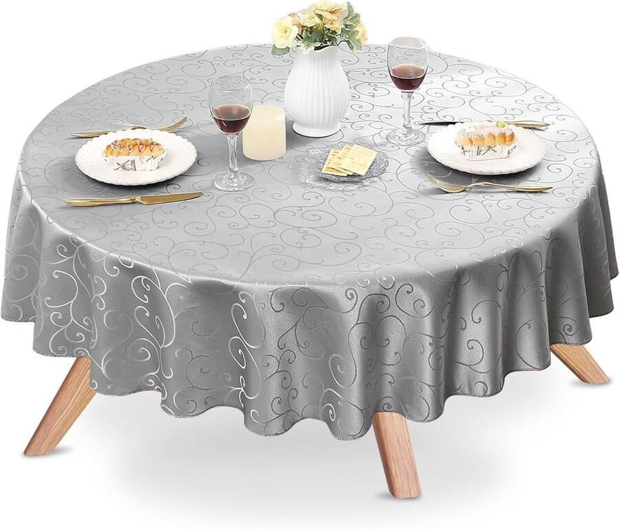Afwasbaar Tafelkleed Rond Vuilafstotend 140 cm Grijs Polyester