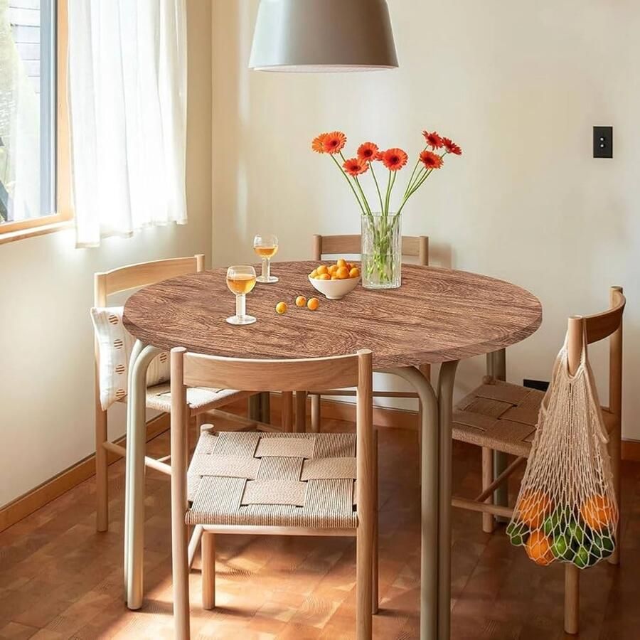 Afwasbaar tafelkleed rond weerbestendig Ø 90-110 cm houtnerf pvc