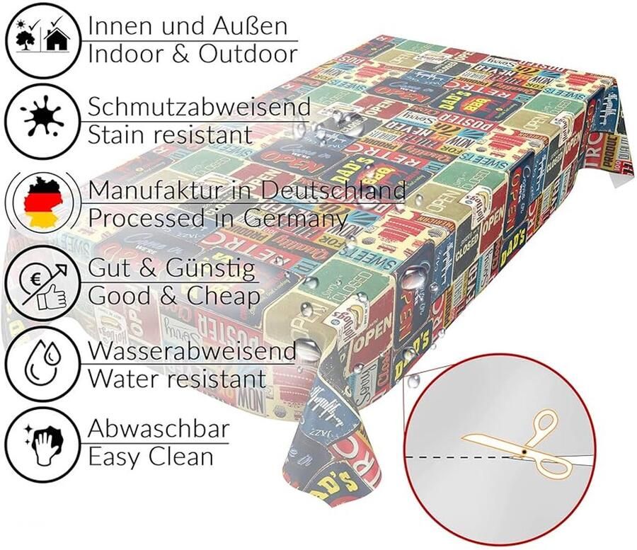 Afwasbaar tafelkleed waterafstotend geschikt voor binnen en buiten 1 stuk