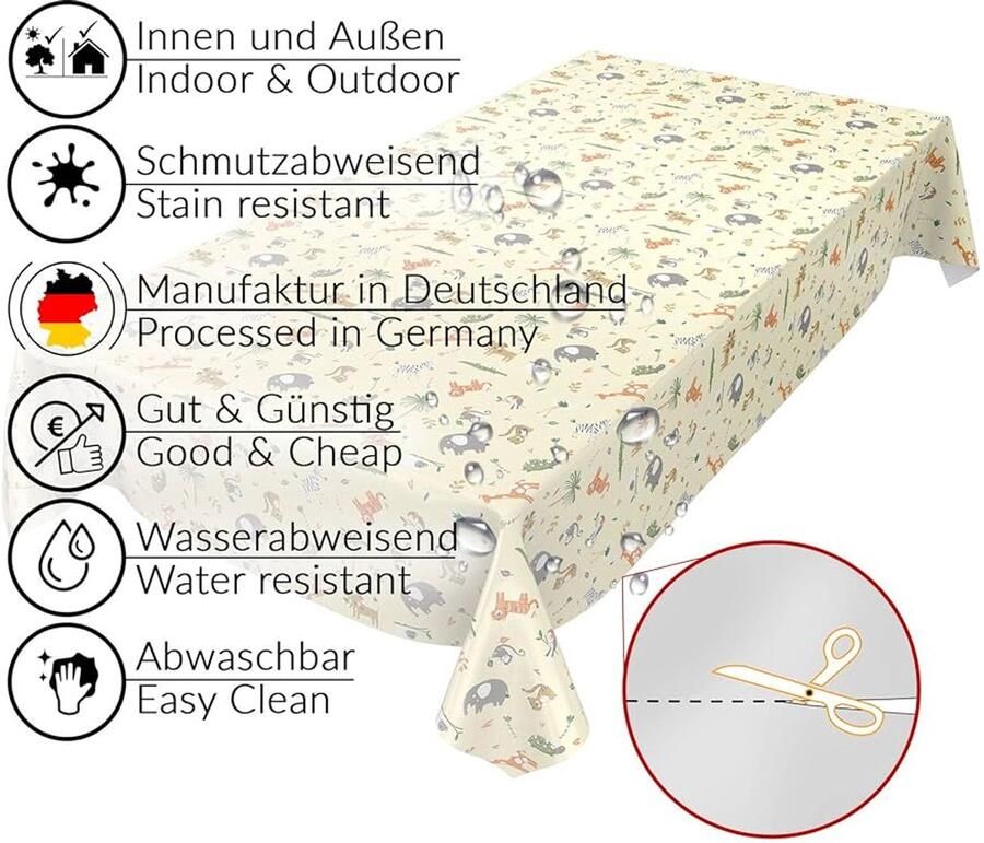 Afwasbaar tafelzeil dierenmotief lichtgroen kunststof 200 x 140 cm