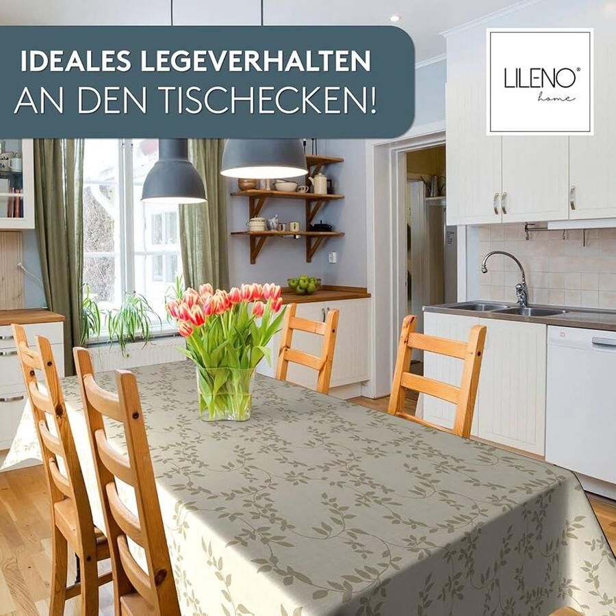 Afwasbaar tafelzeil linnen met beige ranken waterafstotend 1 stuk 200 x 140 cm vinyl