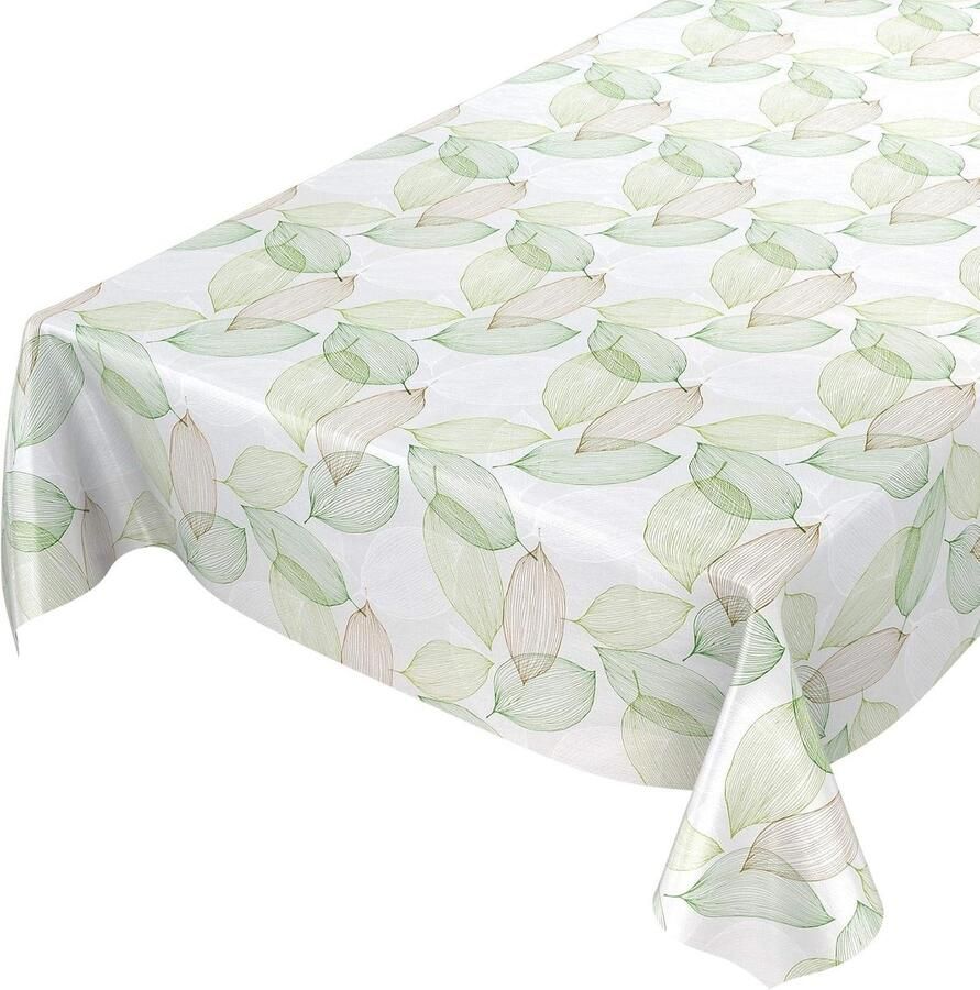 Afwasbaar tafelzeil met bladpatroon modern en stijlvol 100 x 140 cm groen lichtgrijs