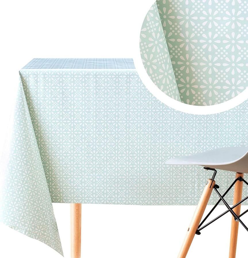 Afwasbaar tafelzeil met vintage bloemenprint mintgroen 250 x 140 cm waterafstotend