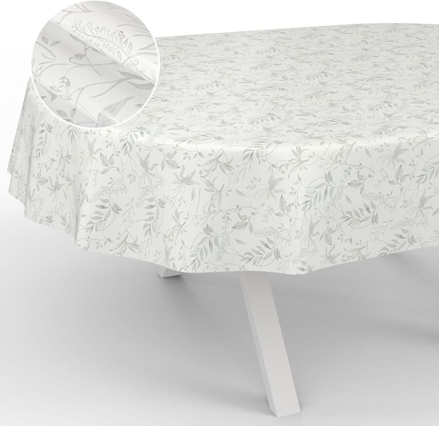 Afwasbaar tafelzeil tuintafelkleed voor binnen en buiten 1 stuk grijs ovaal 200 x 140 cm