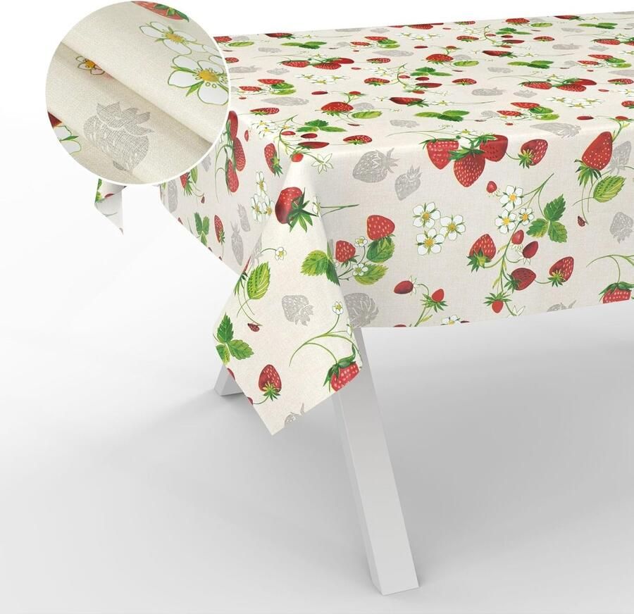 Afwasbaar tafelzeil voor tuintafel aardbeienmotief 100 x 140 cm