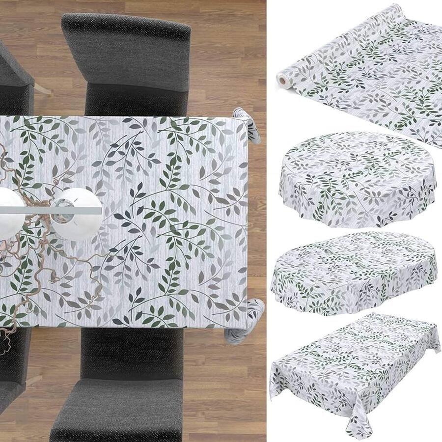 Afwasbaar tuintafelkleed Bladeren 1 stuk Groen Kunststof 180 x 140 cm