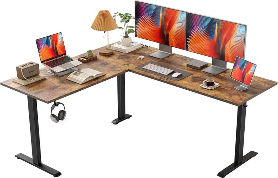 Agilestic In Hoogte Verstelbaar LVormig Bureau 160 x 140 cm Elektrisch Hoekbureau met Geheugenfunctie Kantooren Thuisbureau Zwart