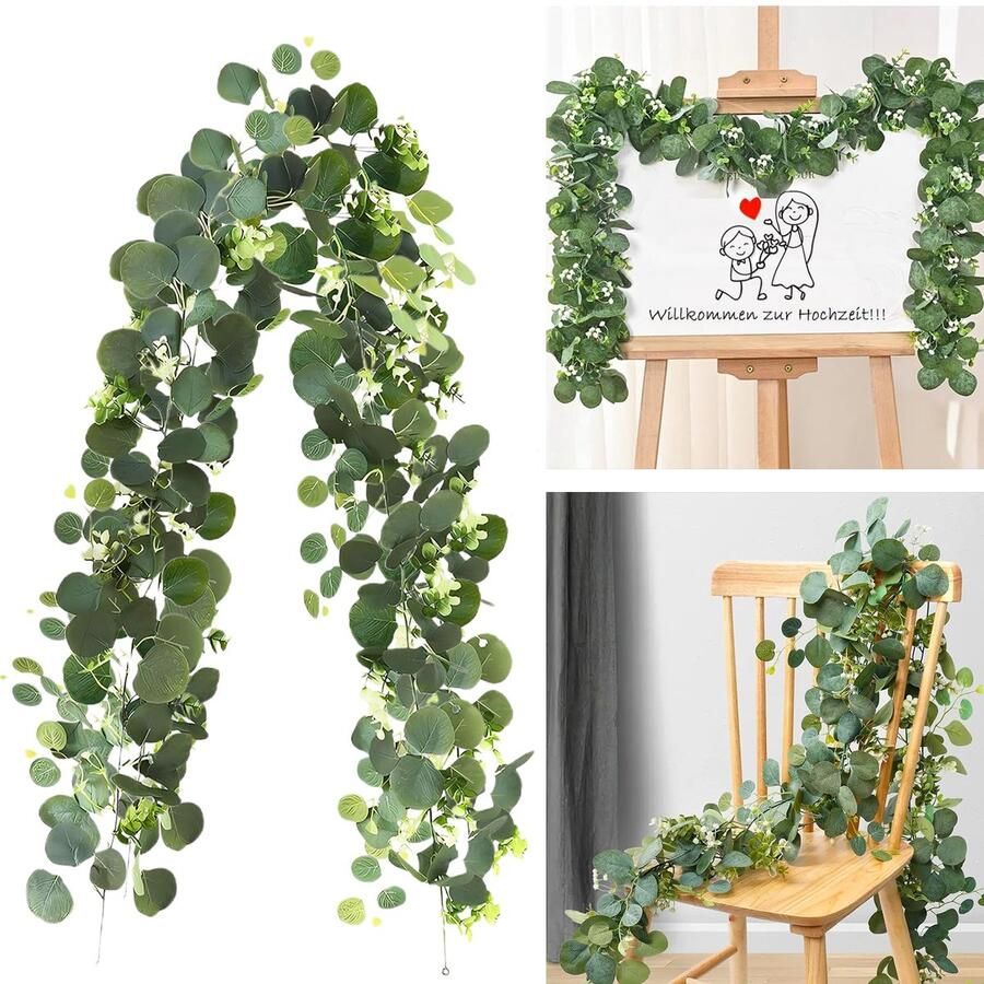AhLmA 2 stuks klimop guirlande eucalyptus decoratie kunstmatige klimop bruiloft decoratie tafel eucalyptus realistisch en flexibel verwijderbaar geschikt voor elke scène
