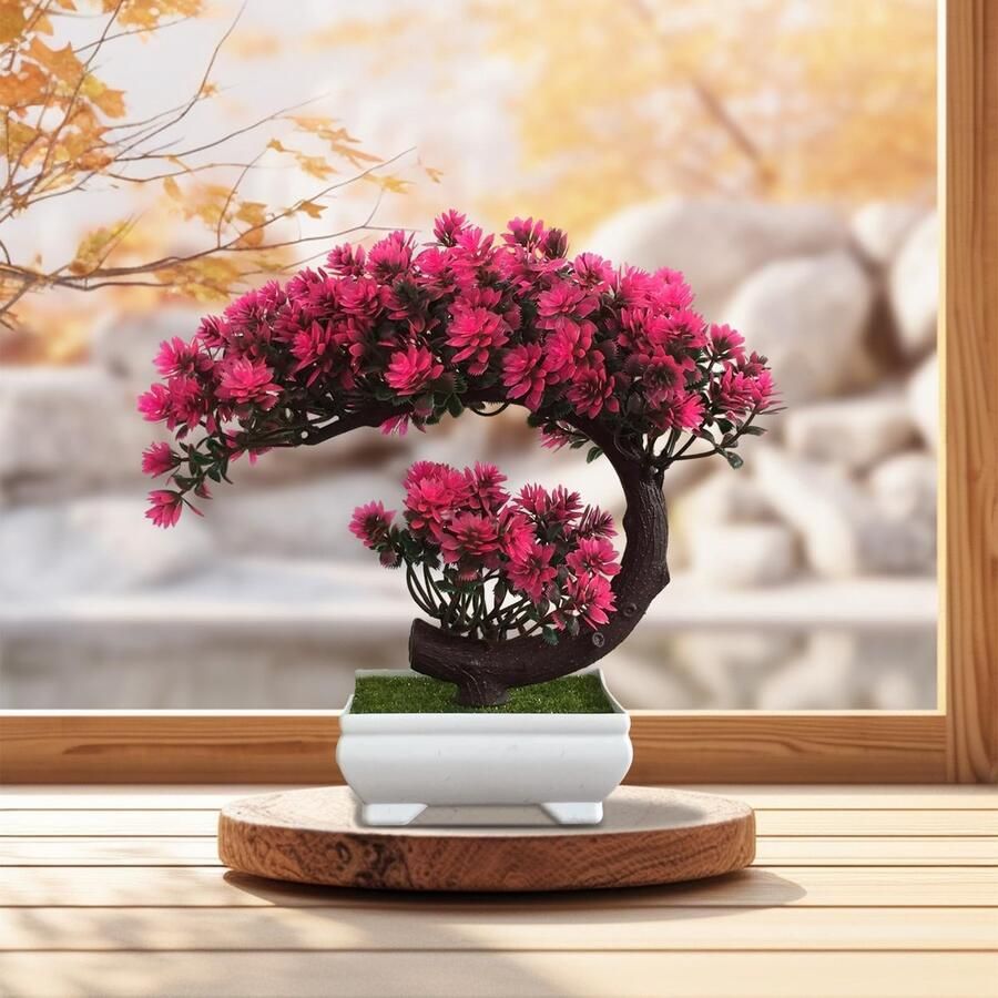 AIBAOBAO Kunstmatige Bonsai Boom Decoratie Nep Plant Decoratie Kunstmatige Kamerplanten in Potten voor Huisdecoratie als Bureau Display Boekenplank Kamer 25 x 22 cm Roze