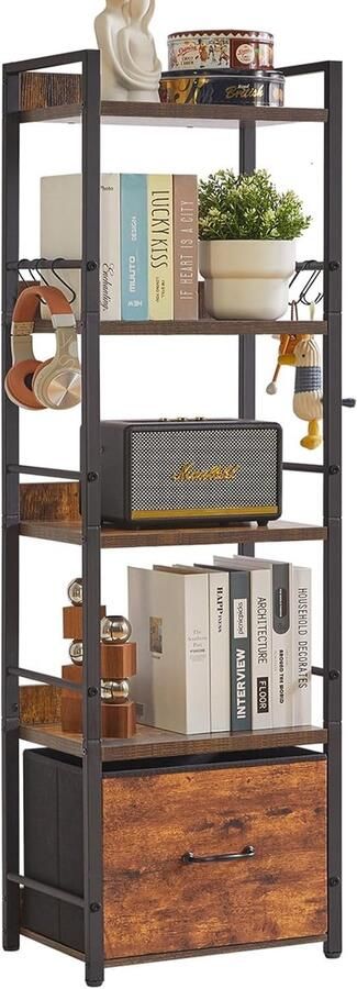 Aibiju Boekenkast met 5 Niveaus & Stoffen Laden Industrieel Design