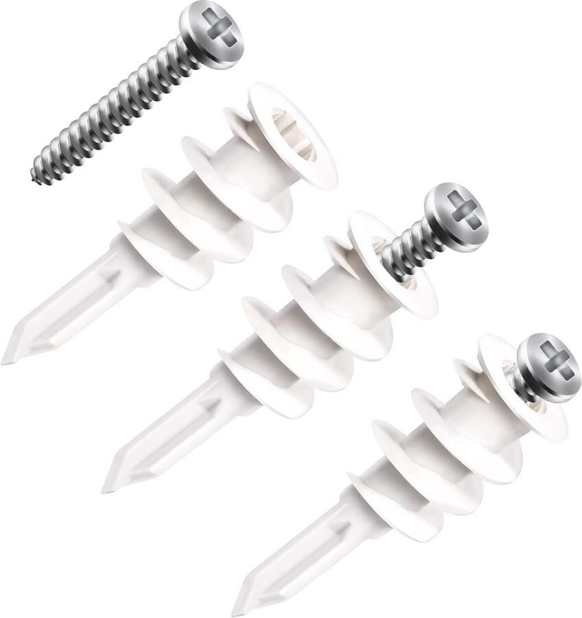 AIEX 25 Sets Zelfborend Kit voor Gipsplaten en Schroeven Kunststof Gipsplaatankerset Zware Gipsplaatankers voor Het Ophangen van Gordijnen Wandkasten Fotolijst (Totaal 50 Stuks)