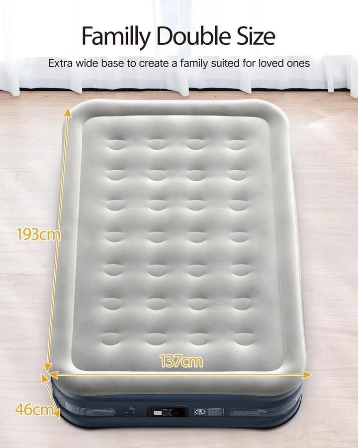 Luchtbed met Ingebouwde Pomp Luchtbed Zelfopblaasbaar Slaapmat Zelfopblazend Luchtbed 2 Persoons 193 x 137 x 46 cm Grijs