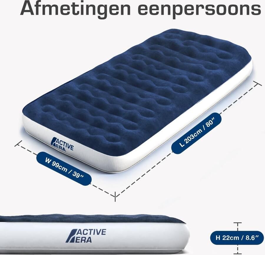 Luchtbed met Ingebouwde Pomp Luchtbed Zelfopblaasbaar Slaapmat Zelfopblazend Luchtbed 1 Persoons met USB-oplaadkabel en voetpomp 99 x 203 x 22 cm Blauw Wit