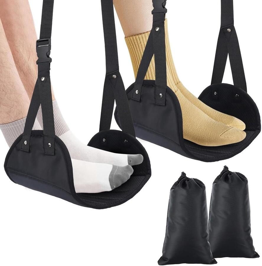 Airplane Footrests 2 Pcs Travel Foot Hammock for Legs Without Bumps Adjustable & Foldable