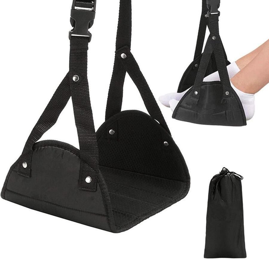 Allecto Plus Opvouwbare hangende voetenbank voor vliegtuig en kantoor Reisaccessoires met extra comfort Draagbare voetenbank-hangmat voor ontspanning en rust 1 stuk