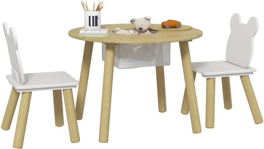 AIYAPLAY Kindertafel en stoelenset Hout 60x60x44cm Natuurlijk hout