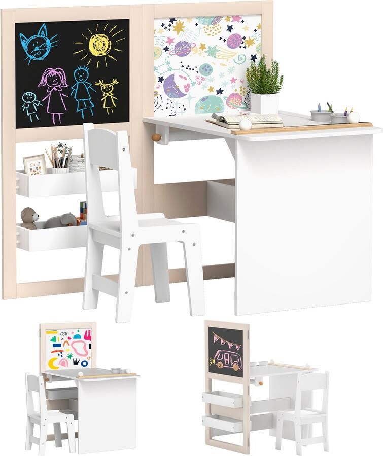 AIYAPLAY Kindertafel en stoelenset MDF 81 5 x 111 5 x 102 4 cm Wit