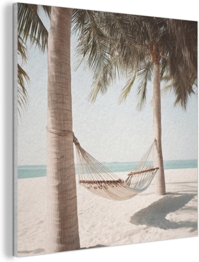 Akoestisch wandpaneel 40x40 cm Vilt schilderij Hangmat Palmbomen Strand Zee Akoestische panelen Geluidsdempende wanddecoratie Geluidsisolatie woonkamer Muurdecoratie geluidspanelen