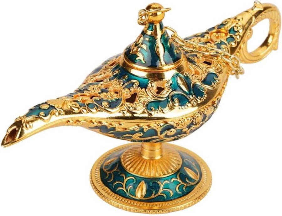 Aladdin Lamp Metalen Uitgeholde Legendarische Lamp Uitgeholde Aladdin Magische Geest Licht Wenspot Decoratie (Phnom Penh Blauw)