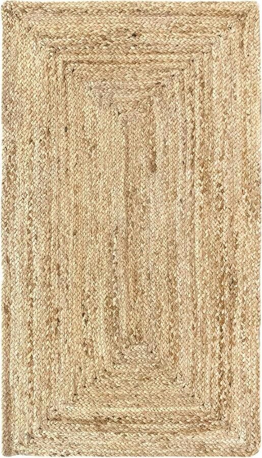 Alhambra Natuurlijk Jute Tapijt Handgeweven Vloerkleed voor Woonkamer Natuurlijke 100% Jute Slaapkamer Eetkamer Gang Ingang 110x60cm