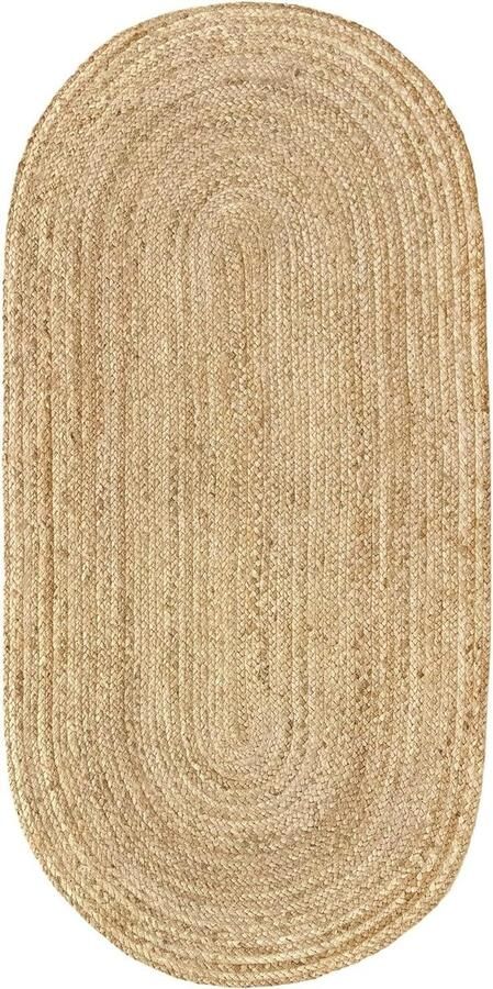 Alhambra Natuurlijk Ovaal Jute Vloerkleed Handgeweven Woonkamer Slaapkamer Eetkamer Gang Ingang 140x70cm