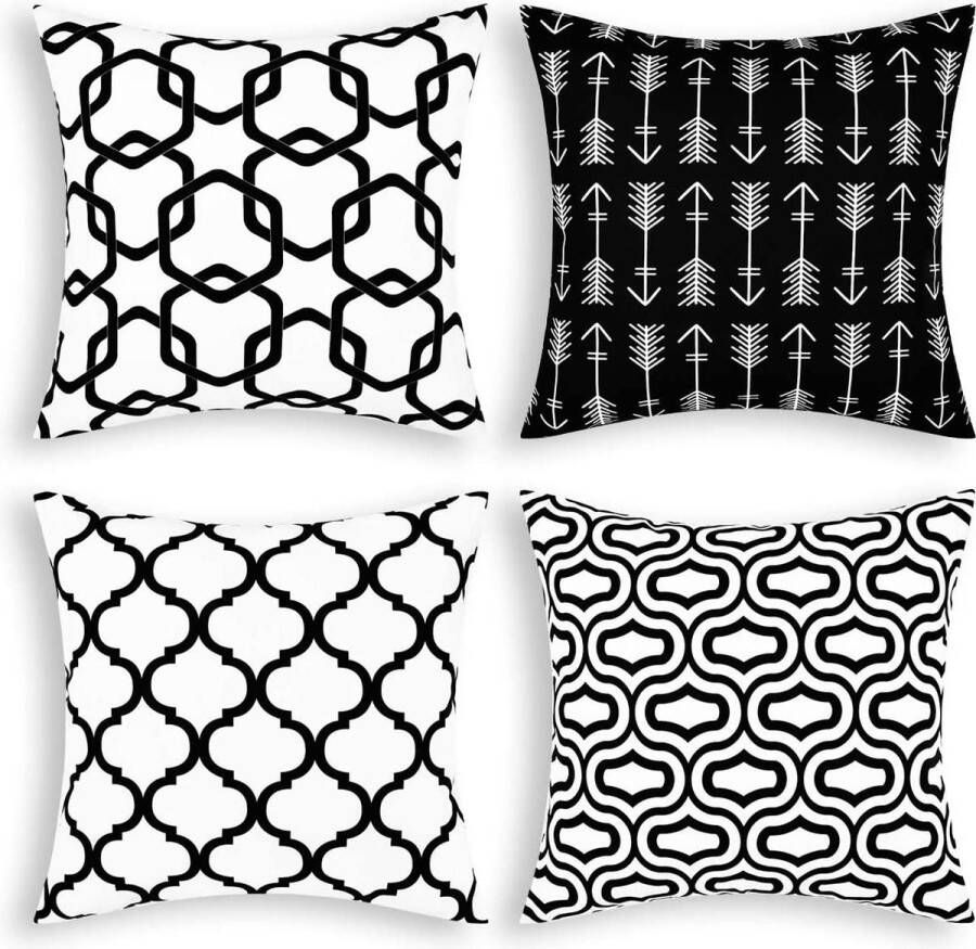 Alishomtll Set van 4 decoratieve kussenhoezen 50 x 50 cm sofakussen sierkussen kussenhoes sierkussenhoes voor bank kantoor zwart