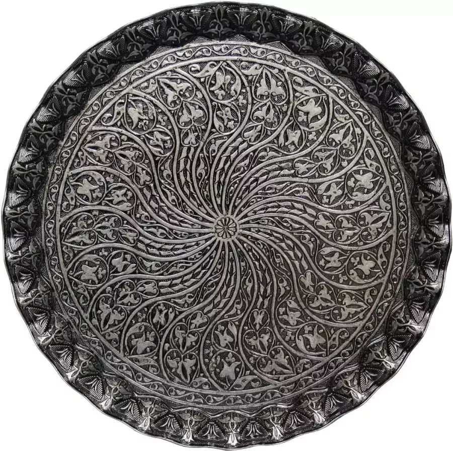 Alisveristime Turkse poef voor koffie thee drankjes golvend zamak dienblad (zwart)