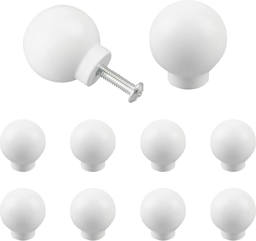 Allecto plus Multifunctionele ronde witte kastknoppen Set van 8 Voor kledingkast kast en laden Inclusief montageschroeven