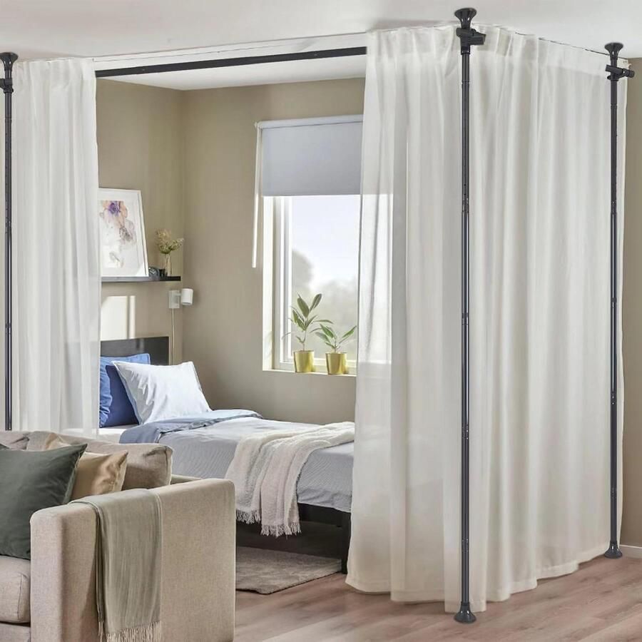 All-Transparant Room Divider Gordijnrail 280 x 317 cm (Breedte x Hoogte) Flexibel Verstelbaar Scharnierend Room Divider of Gordijnrail Privacyscherm voor Woonkamer Slaapkamer Zwart