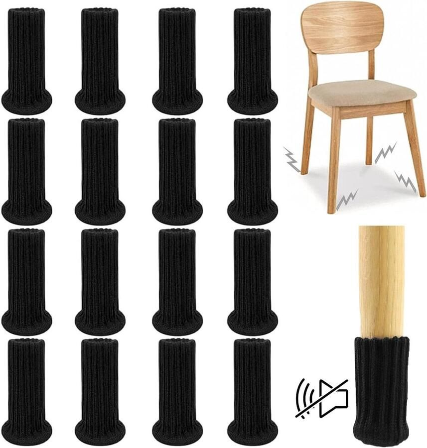 Allcto plus Stoelpootsokken 16 stuks meubelsokken met vilt pads stoelpootbeschermers gebreide meubelpoten Vloerbeschermer anti-slip vloerbescherming