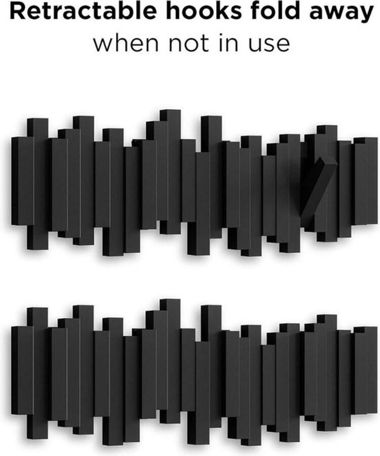 Allecto Halkast Met Kapstok Sticks Wandkapstok Met 5 Haken Zwart