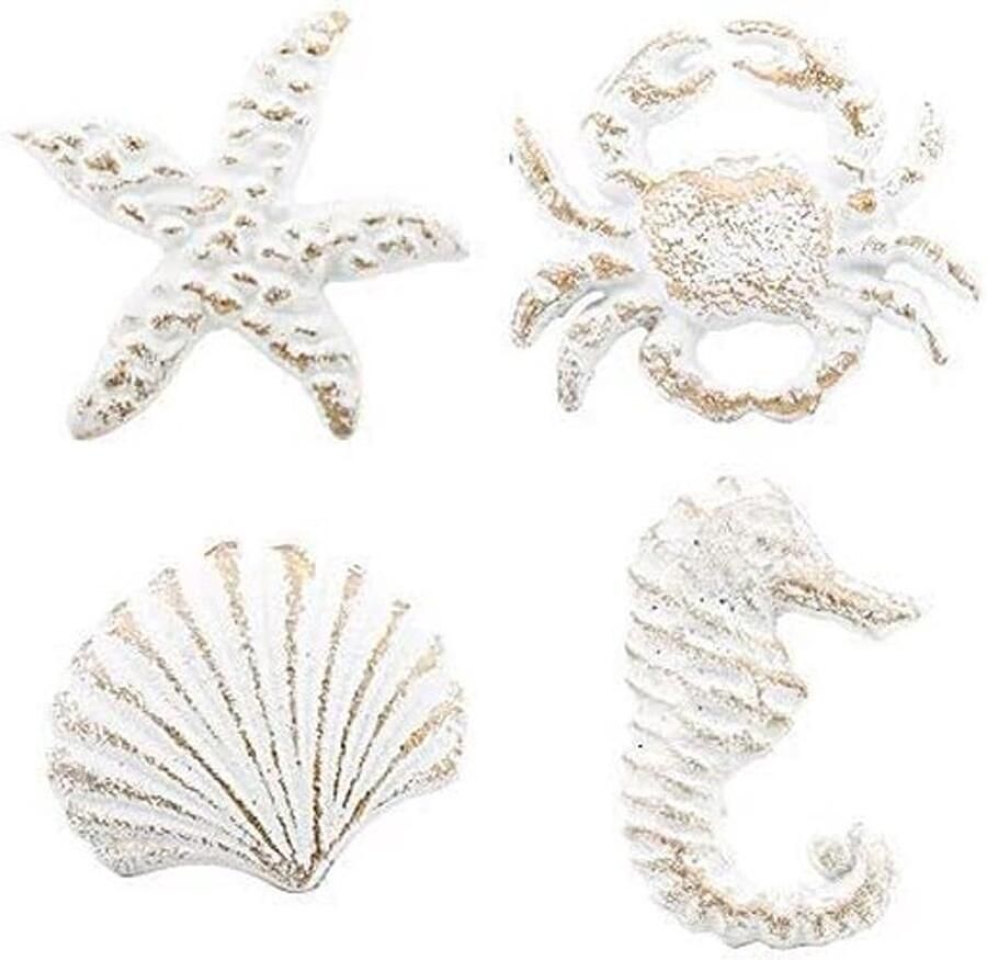 4 Pack Retro Oceaan Kast Knoppen Single Hole Gietijzeren Handvat Strand Thema Lade Trekken Zeepaardje Zeesterren Krab (wit) - Foto 2